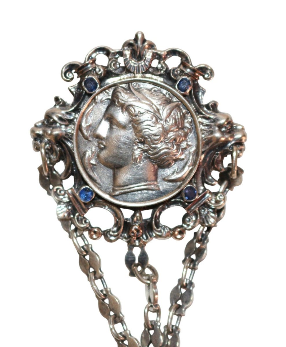 Broche châtelaine ancienne monnaie grecque argent 1880 - Maison Eloe
