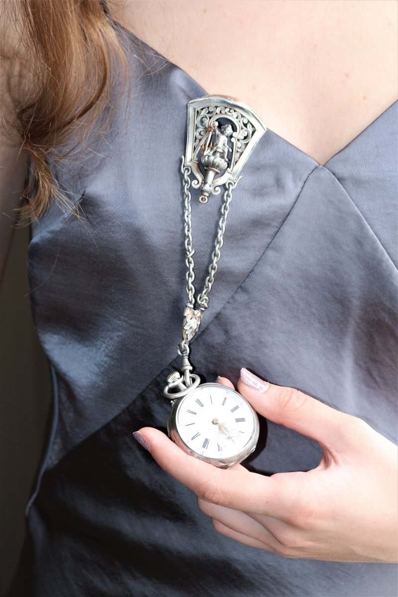 Châtelaine Et Montre Gousset ancienne vers 1860 en argent - Maison Eloe