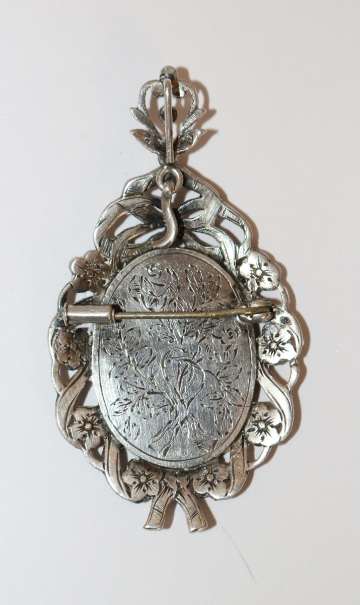 Pendentif broche ancienne miniature et marcassites fin XIXème - Maison Eloe