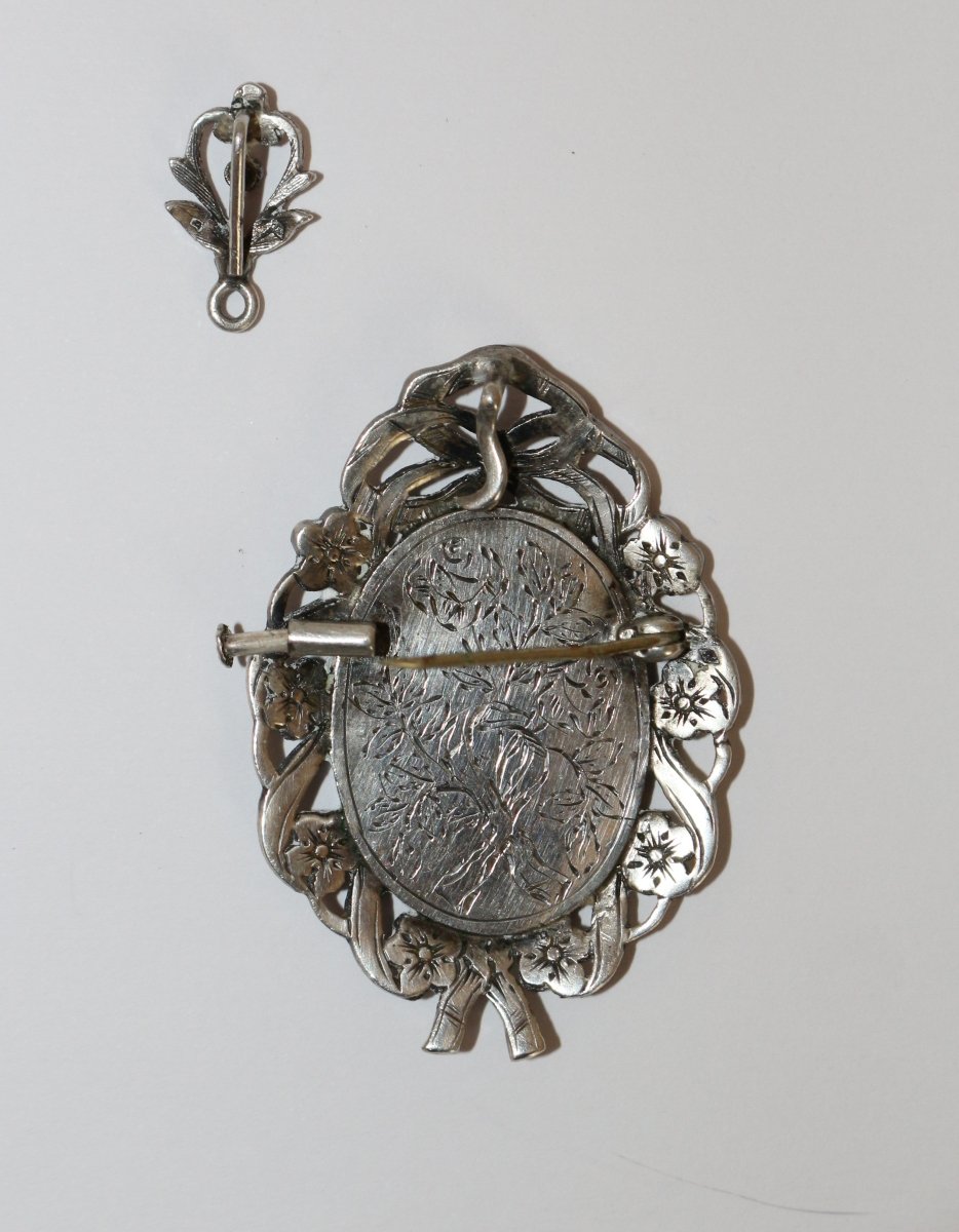 Pendentif broche ancienne miniature et marcassites fin XIXème - Maison Eloe
