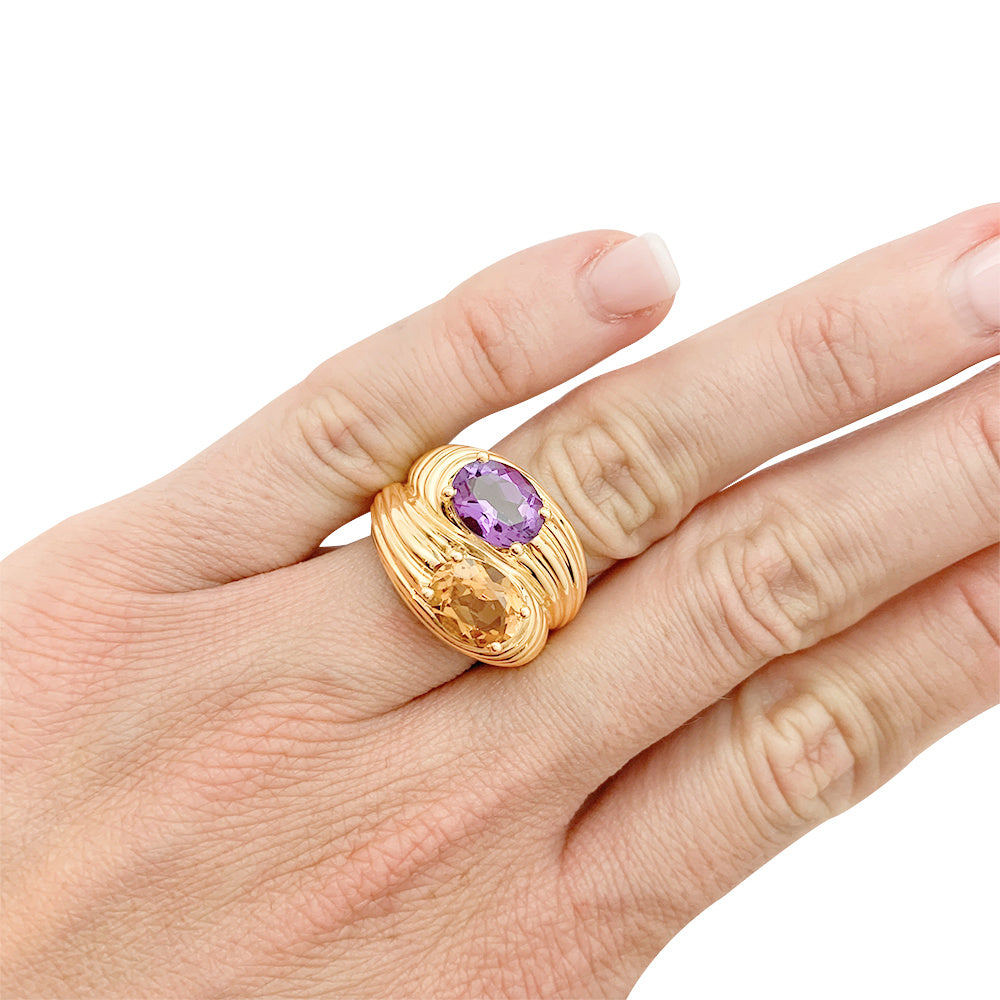 Bague Boucheron, “Toi et Moi”, or jaune, améthyste, citrine.