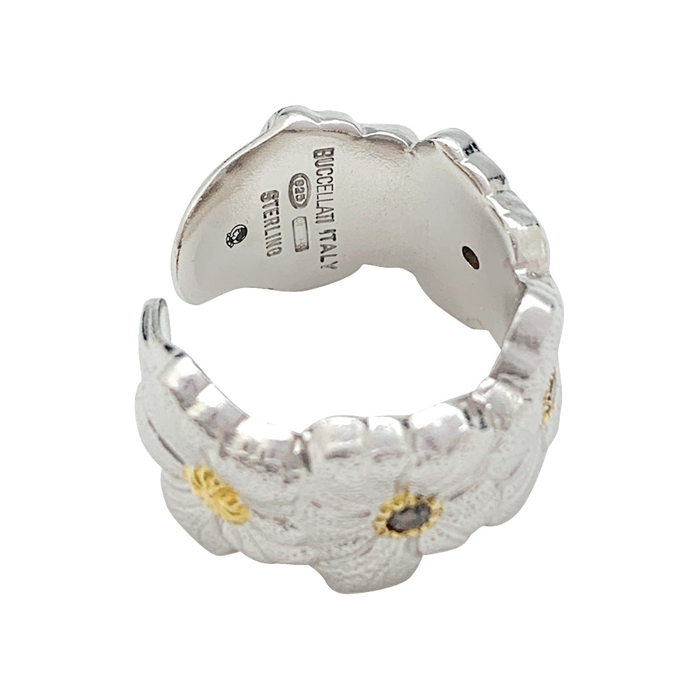 Bague Buccellati, "Blossoms Gardenia", argent, or jaune, diamants bruns.