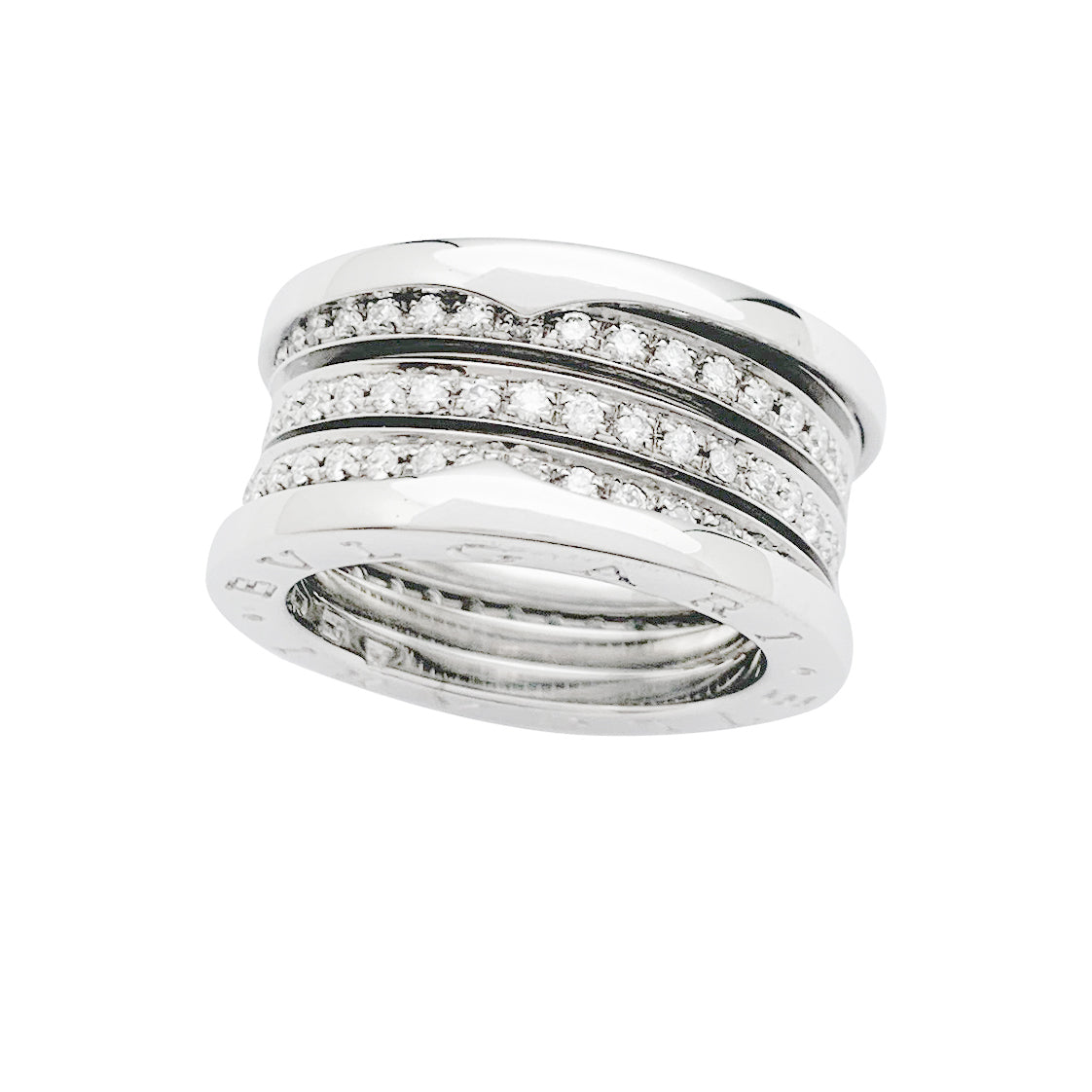 Bague Bulgari, "B.Zero1", or blanc et diamants.