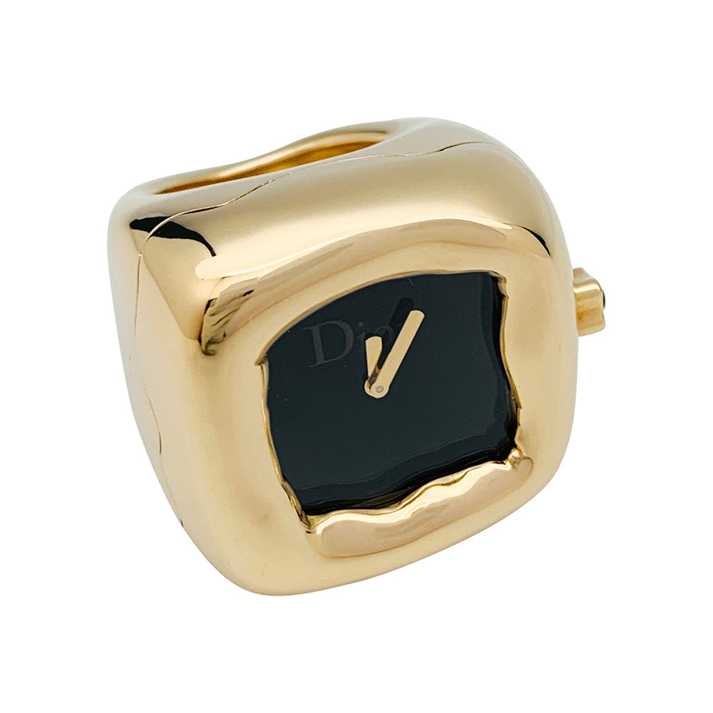 Dior watch ring, "Nougat" model, in yellow gold and onyx.