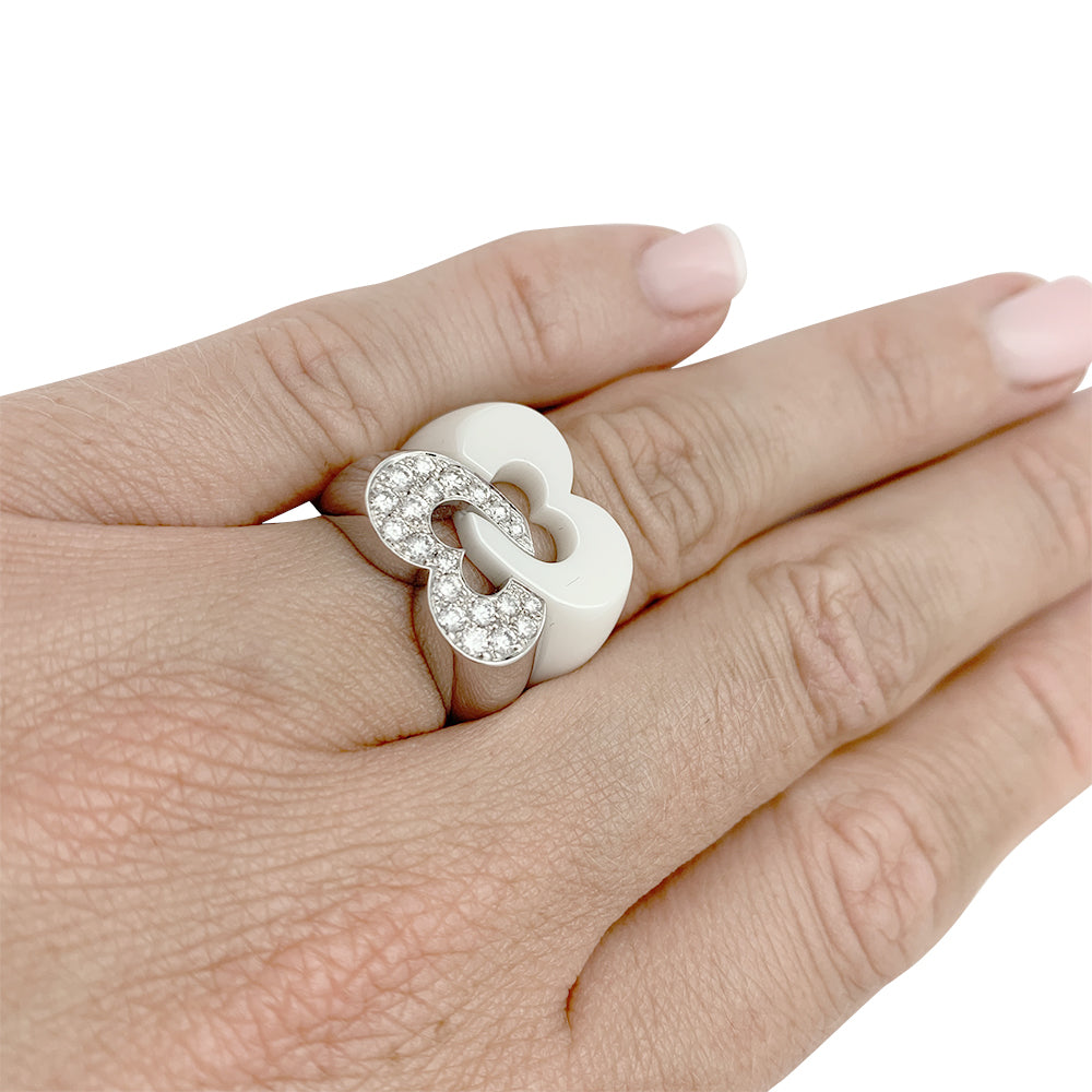 Poiray "Seal of Hearts" ring in white gold, ceramic and diamonds.