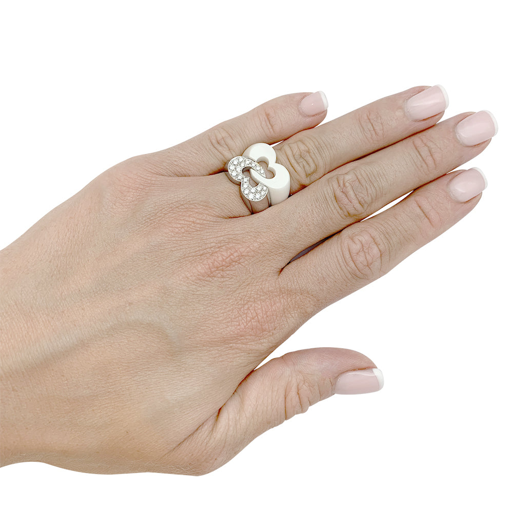 Poiray "Seal of Hearts" ring in white gold, ceramic and diamonds.