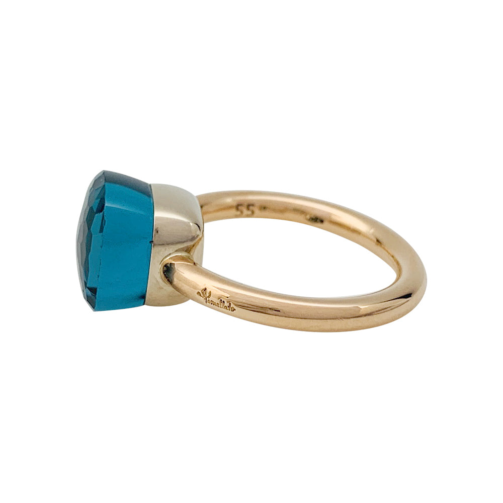 Pomellato ring, "Nudo Classic, white gold, pink gold, blue London topaz.