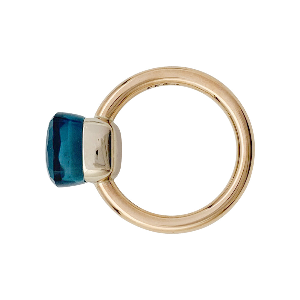 Pomellato ring, "Nudo Classic, white gold, pink gold, blue London topaz.