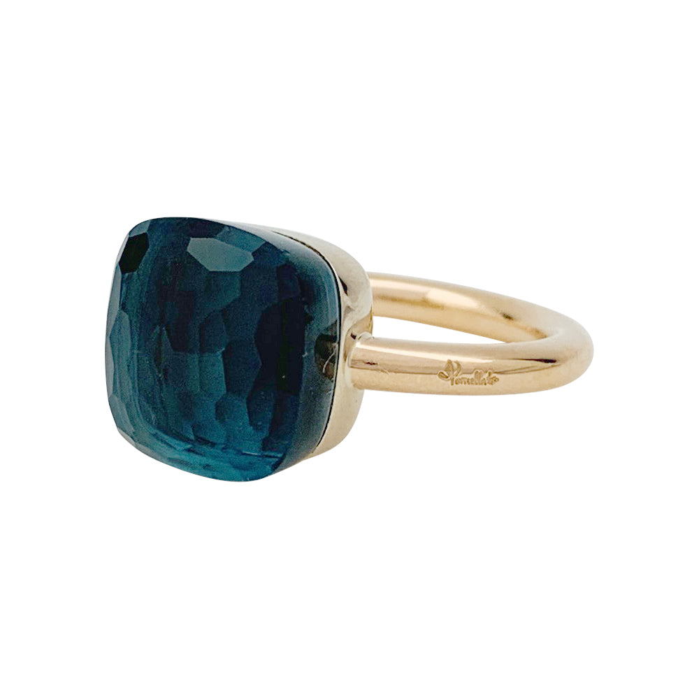 Pomellato ring, "Nudo Maxi", pink gold, white gold, blue london topaz.