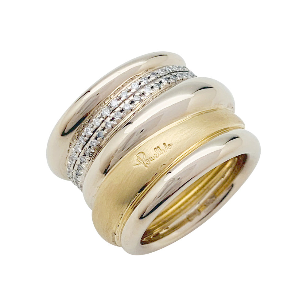 Pomellato ring in natural and yellow gold, "Tubular" model, diamonds.
