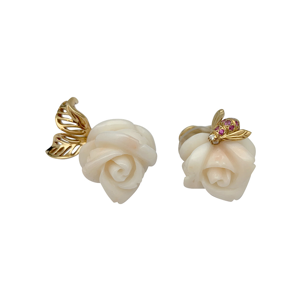 Dior earrings, "Rose Dior Pré Catelan", yellow gold, coral, diamonds and pink sapphires.