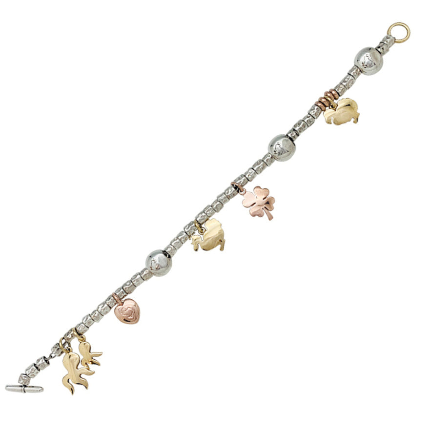 Dodo charm bracelet, silver and gold.