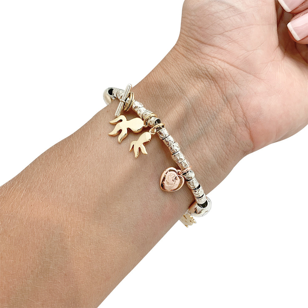 Dodo charm bracelet, silver and gold.