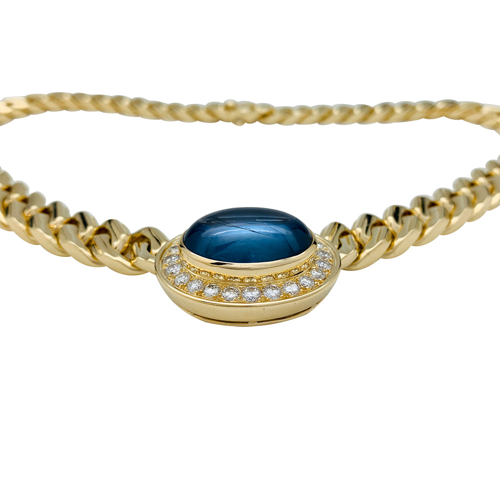 Bulgari Vintage necklace in yellow gold, sapphire and diamonds.