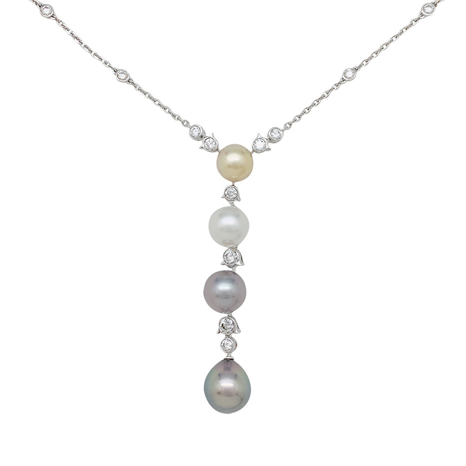Cartier necklace, "Agnès", white gold, diamonds, cultured pearls.