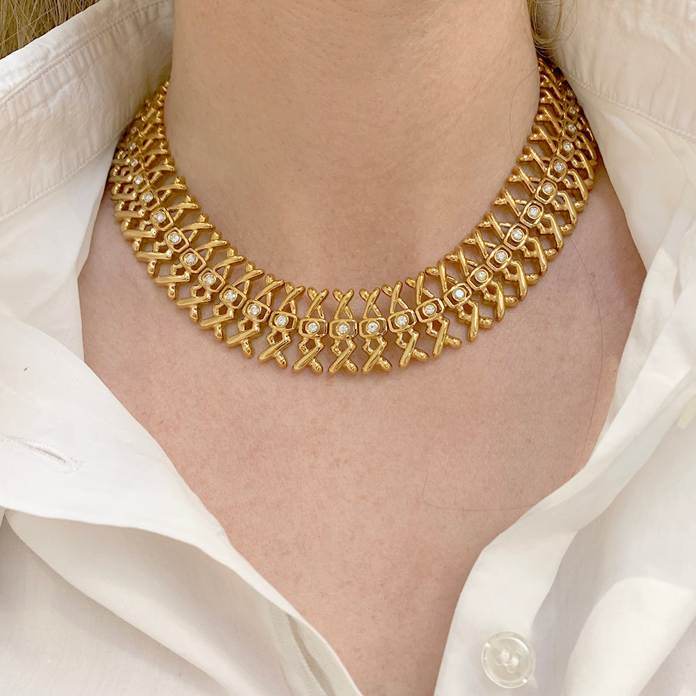 Lalaounis necklace, yellow gold, diamonds.