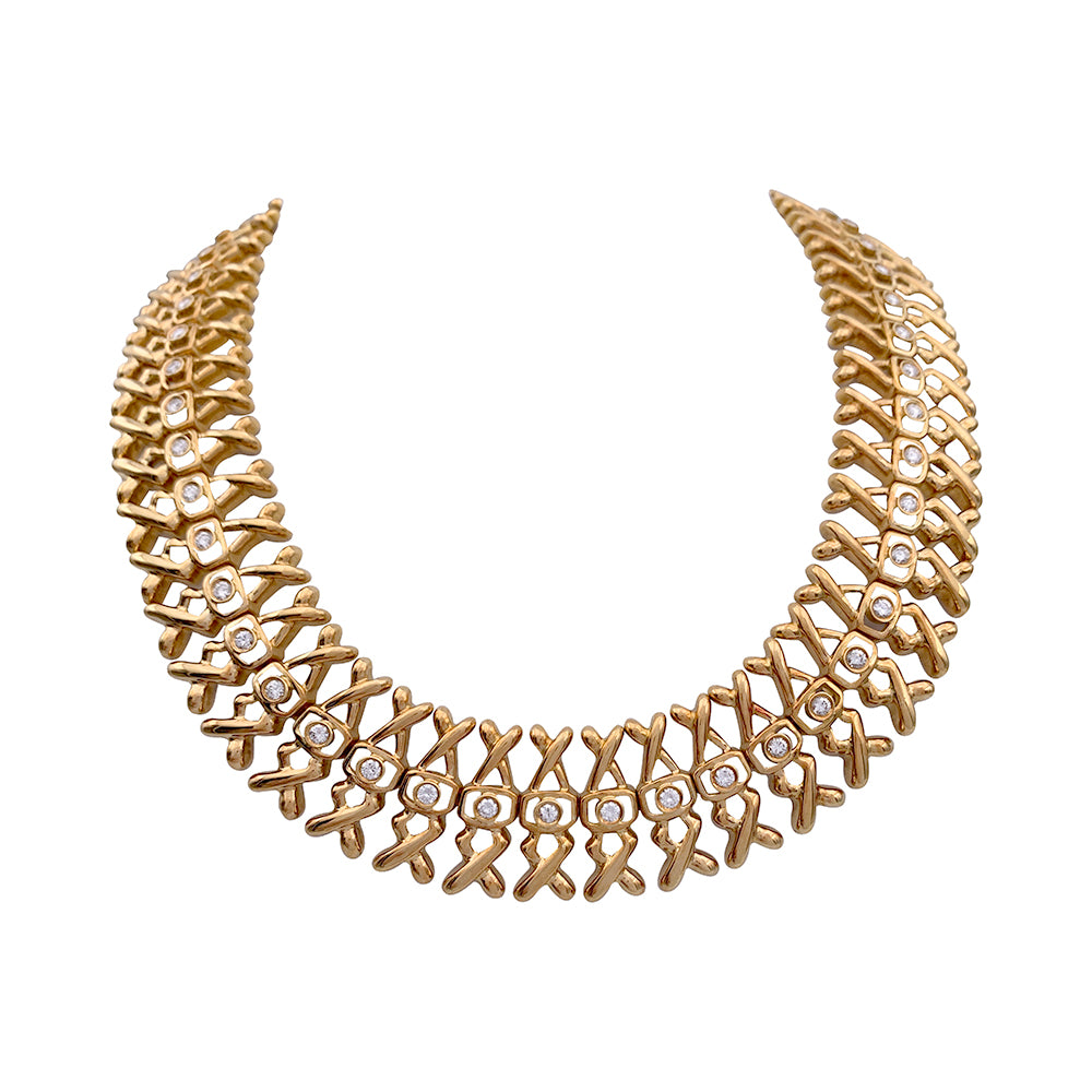Lalaounis necklace, yellow gold, diamonds.
