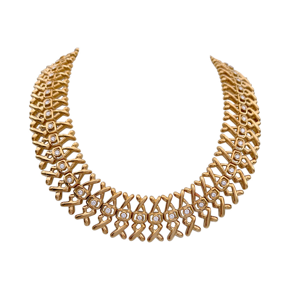 Lalaounis necklace, yellow gold, diamonds.