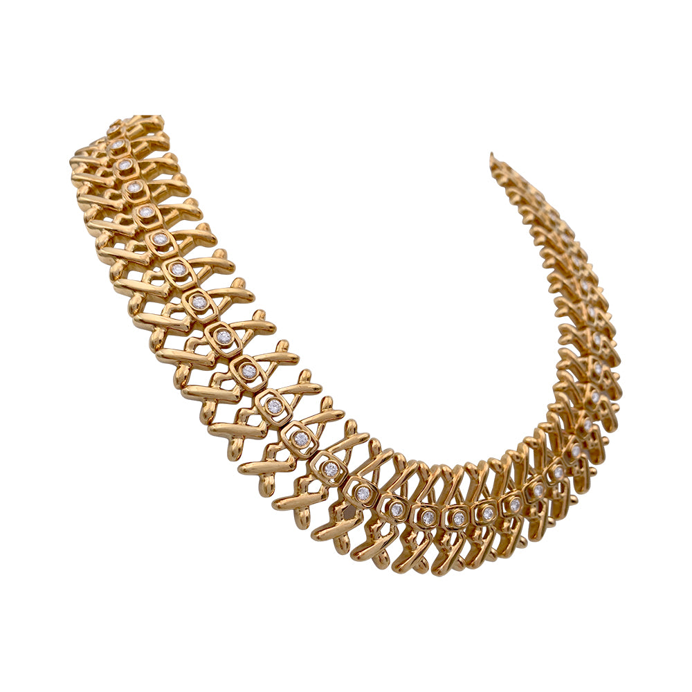 Lalaounis necklace, yellow gold, diamonds.