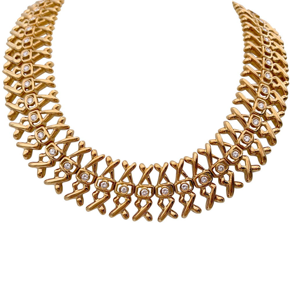 Lalaounis necklace, yellow gold, diamonds.