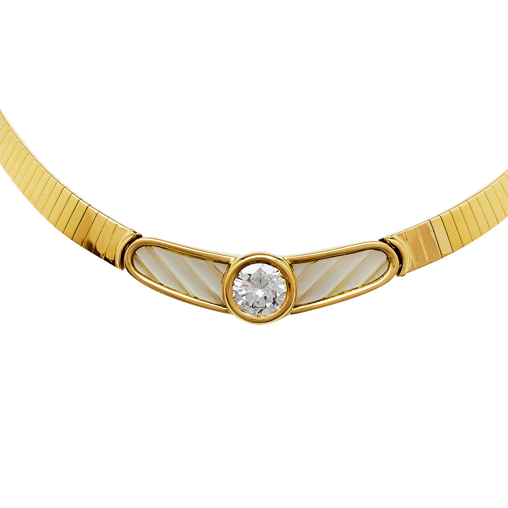 Iconic Mauboussin Necklace, "Nadia" Collection, gold, mother-of-pearl, and 1.42 carat central diamond.