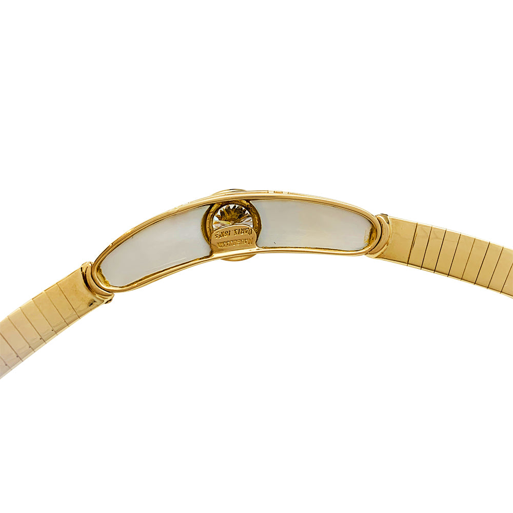 Iconic Mauboussin Necklace, "Nadia" Collection, gold, mother-of-pearl, and 1.42 carat central diamond.
