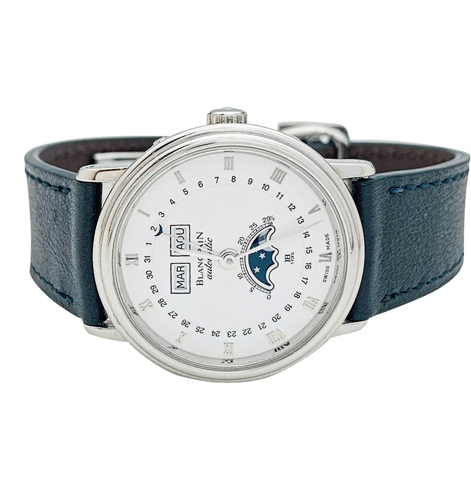 Blancpain watch, "Villeret", steel, leather.