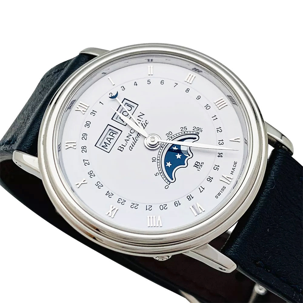 Blancpain watch, "Villeret", steel, leather.
