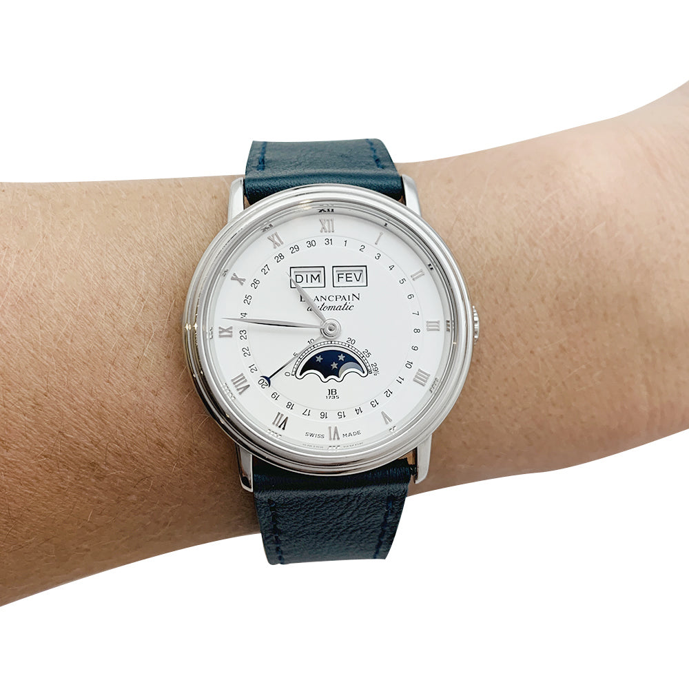 Blancpain watch, "Villeret", steel, leather.