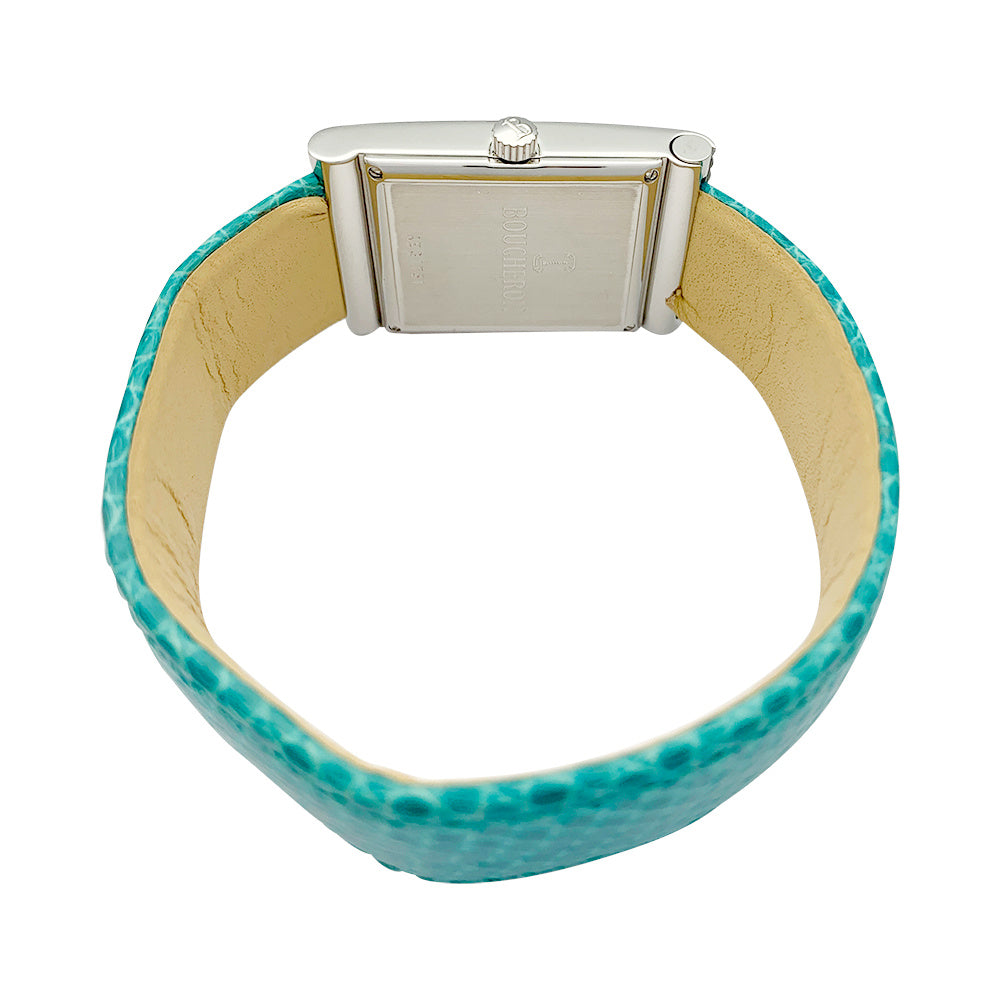 Boucheron watch, "Reflet" model, in steel on leather.