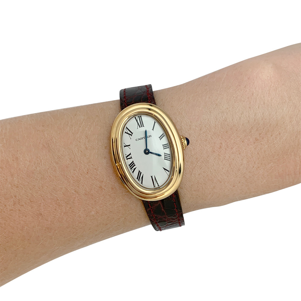 Cartier watch, "Baignoire", yellow gold on leather strap.
