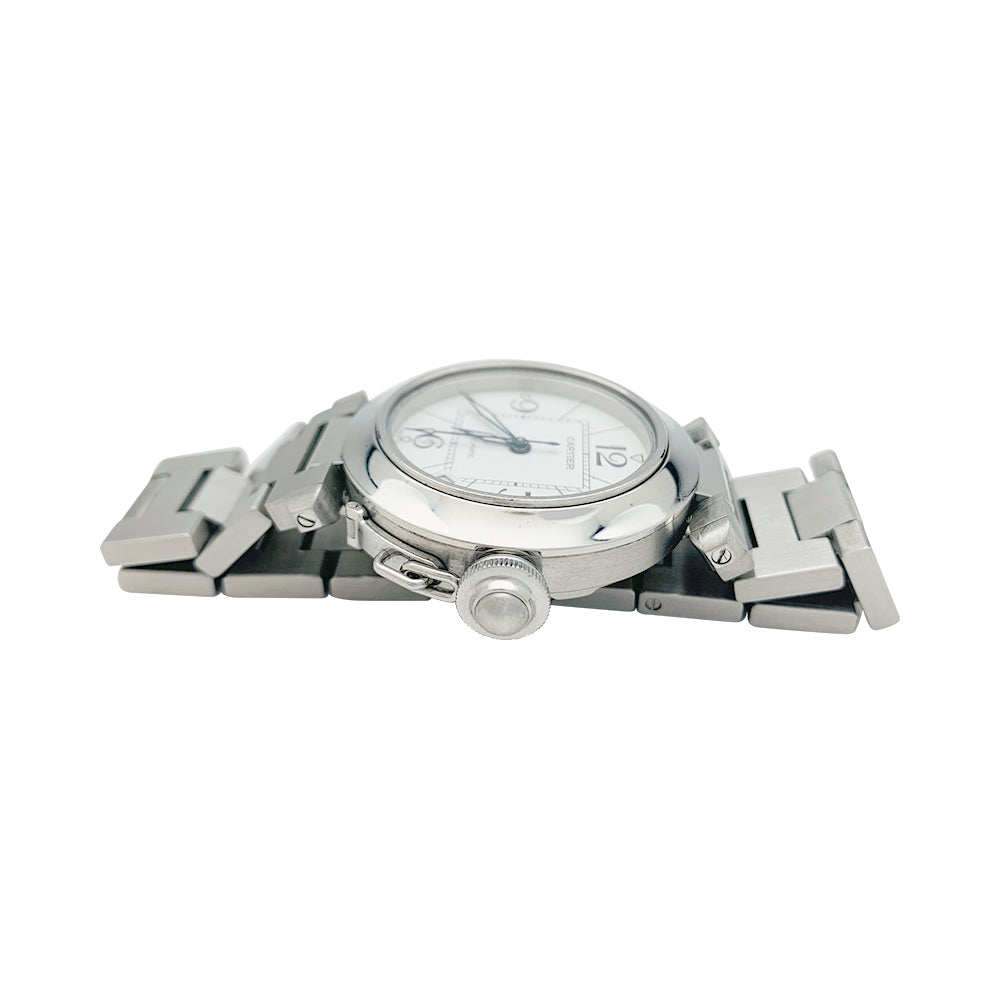 Cartier "Pasha" watch in steel on steel.