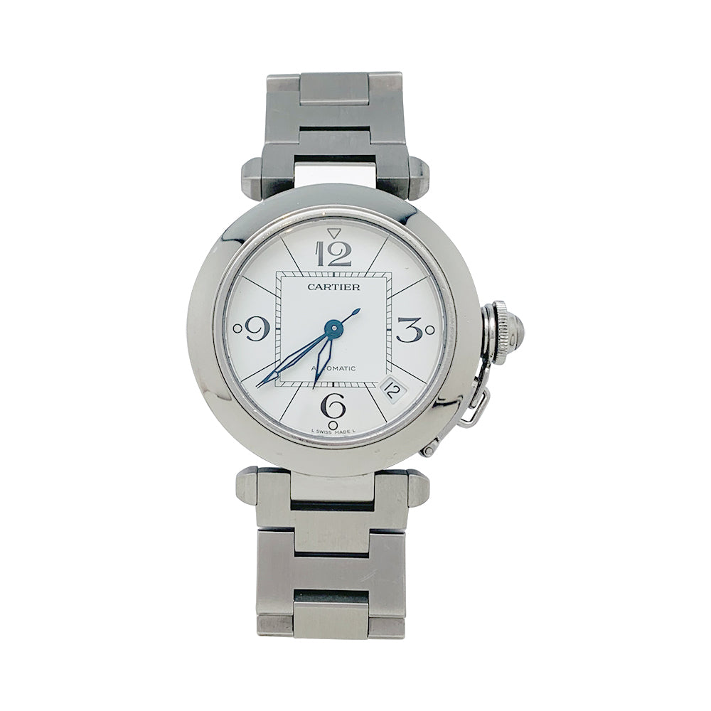 Cartier "Pasha" watch in steel on steel.