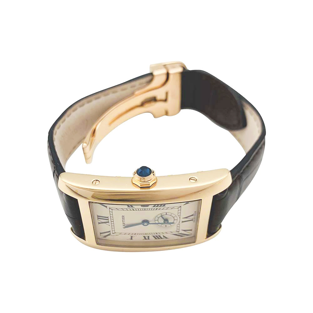 Cartier "Tank Américaine" watch in yellow gold on leather.