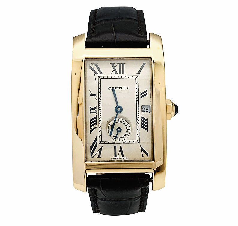 Cartier "Tank Américaine" watch in yellow gold on leather.