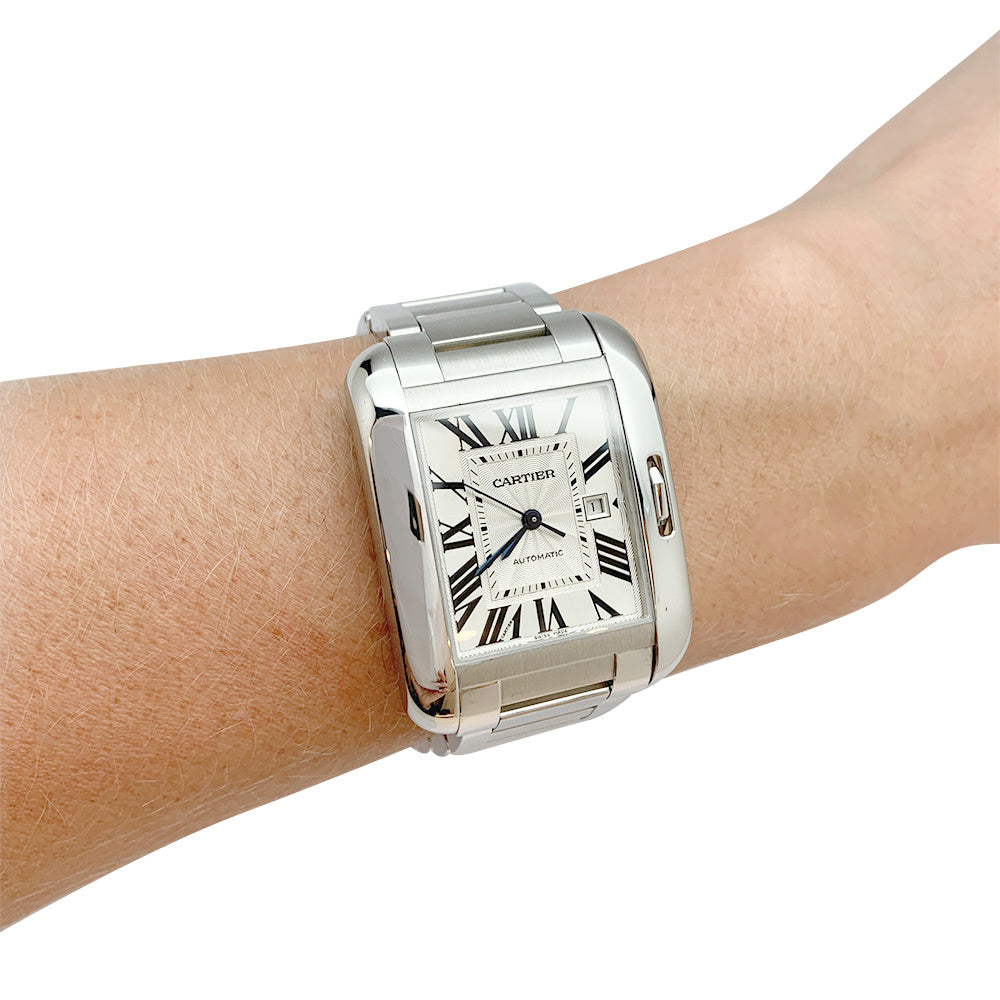 Cartier "Tank Anglaise" steel watch.