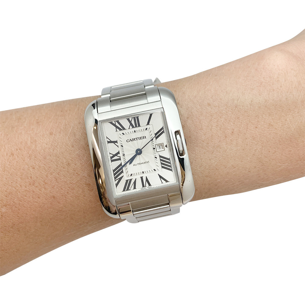 Cartier "Tank Anglaise" steel watch.