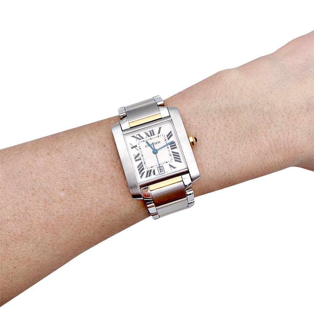 Cartier watch, "Tank Française", steel and gold.