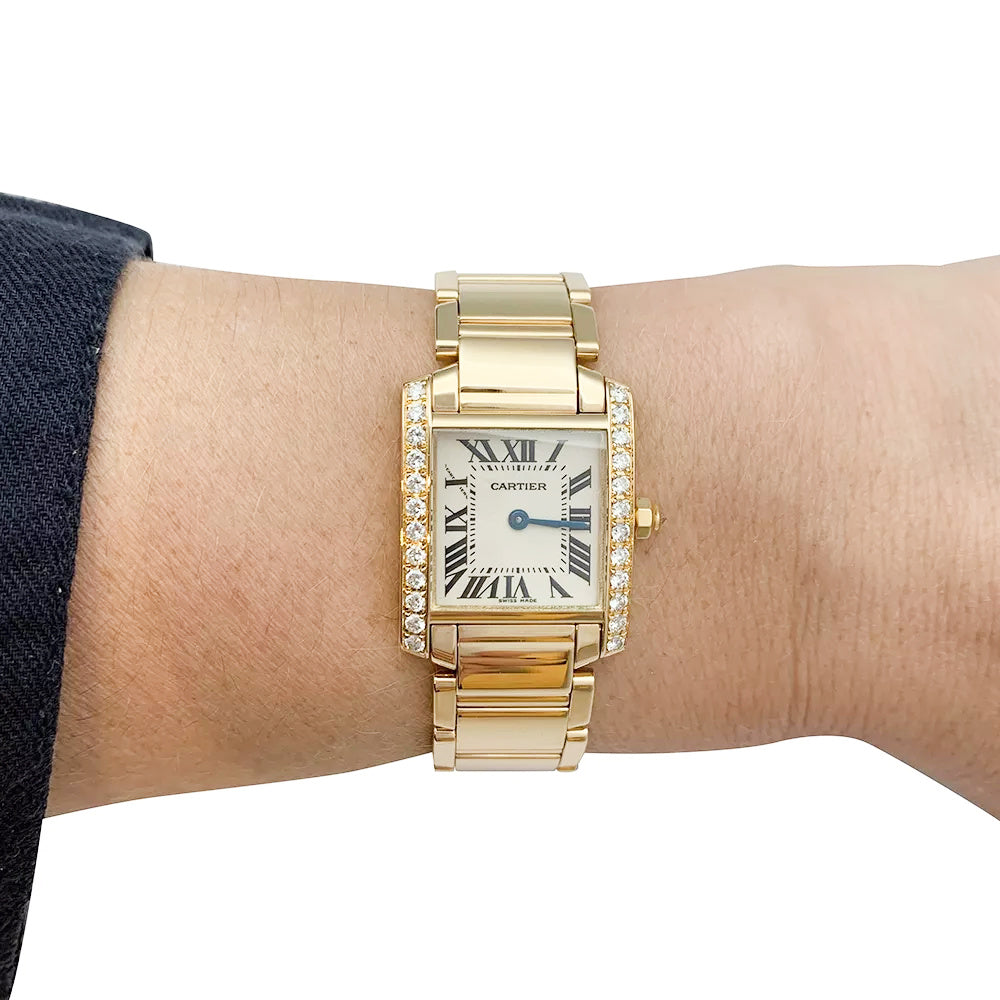 Cartier "Tank Française" watch in yellow gold and diamonds. Small model.