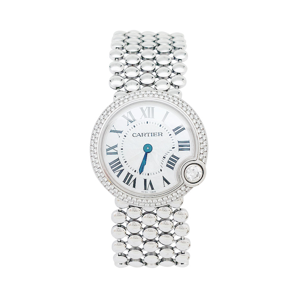 Cartier "Ballon Blanc" watch in white gold and diamonds.