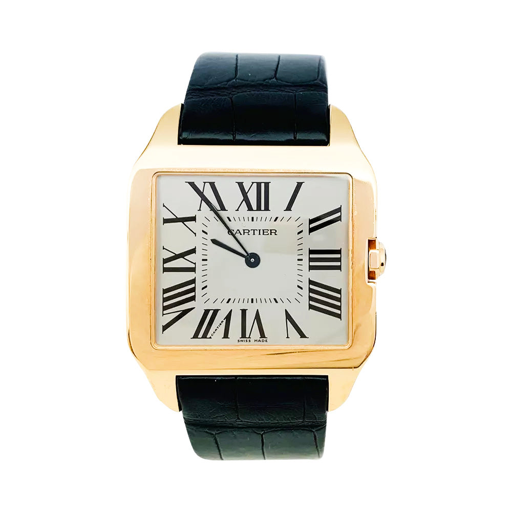 Cartier watch, "Santos-Dumont", pink gold, leather.