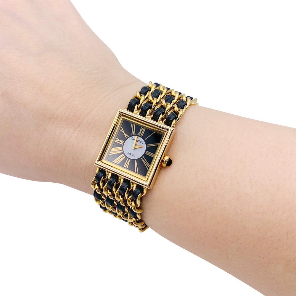 Chanel watch, "Mademoiselle", yellow gold, leather.