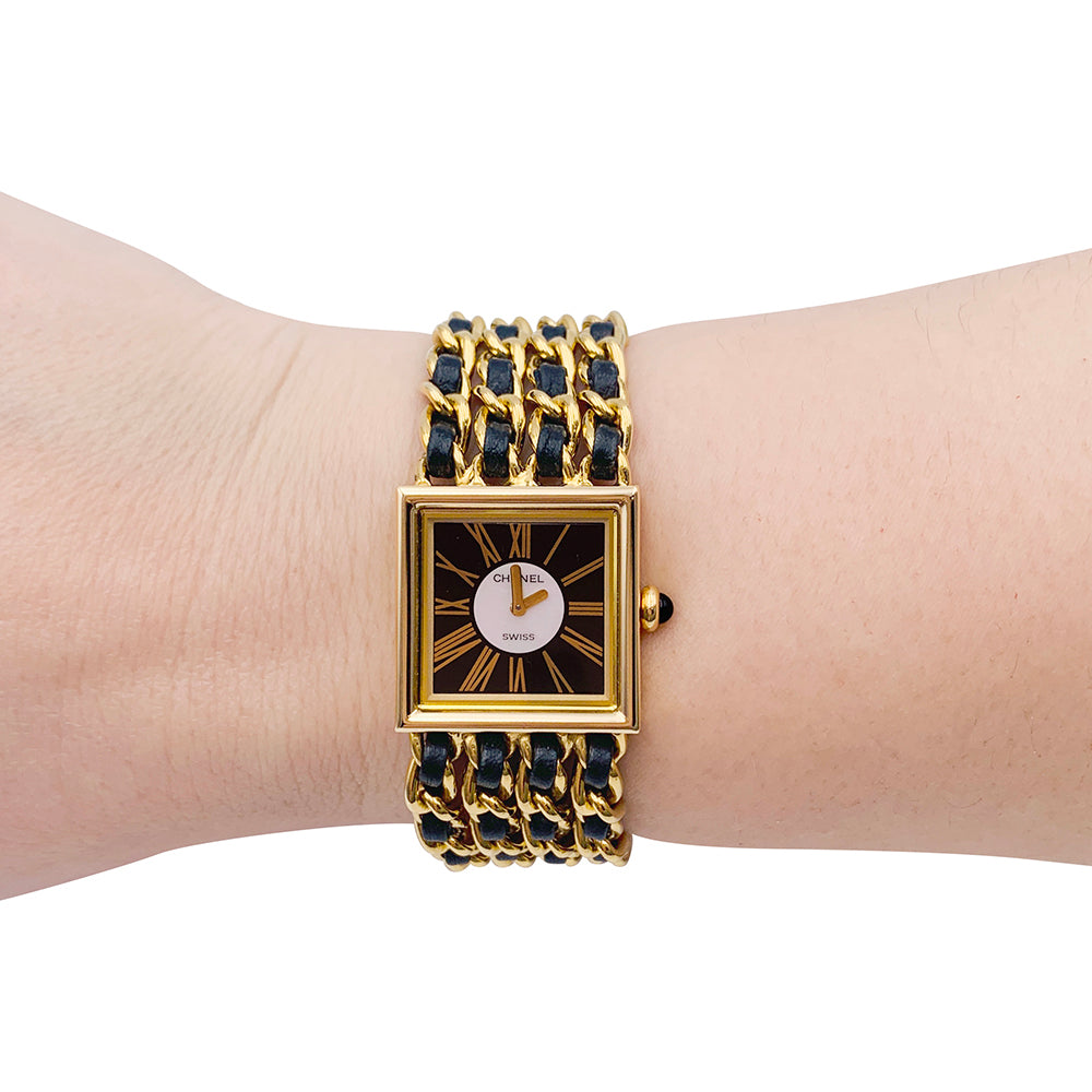 Chanel watch, "Mademoiselle", yellow gold, leather.