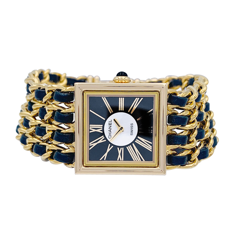 Chanel watch, "Mademoiselle", yellow gold, leather.