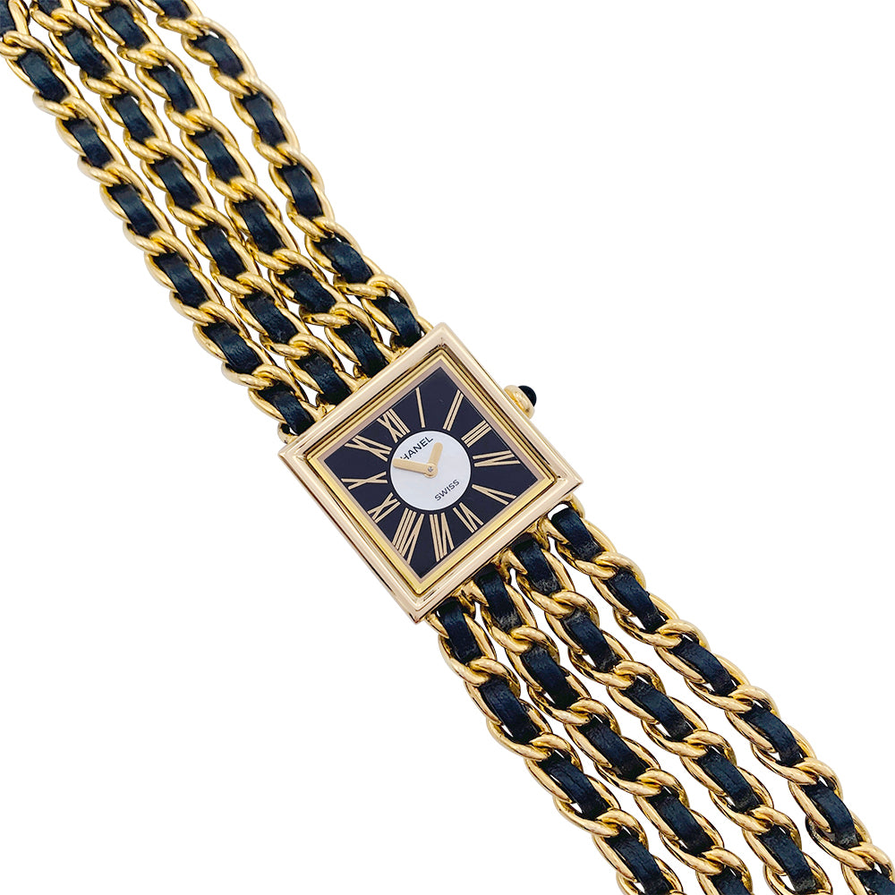 Chanel watch, "Mademoiselle", yellow gold, leather.
