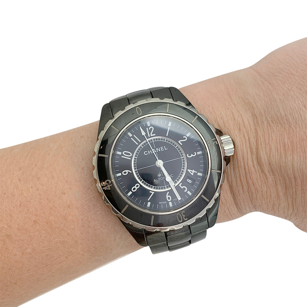 Chanel watch, "J12", black ceramic.