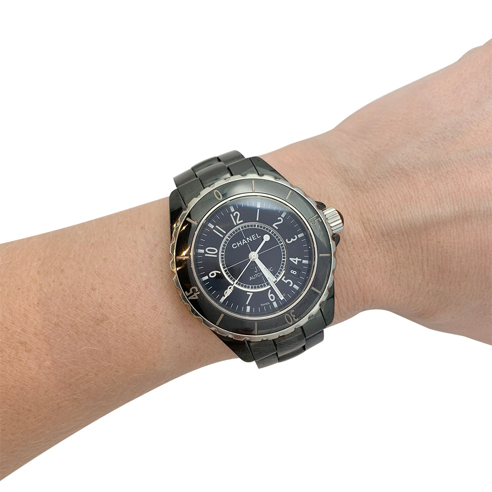 Chanel watch, "J12", black ceramic.