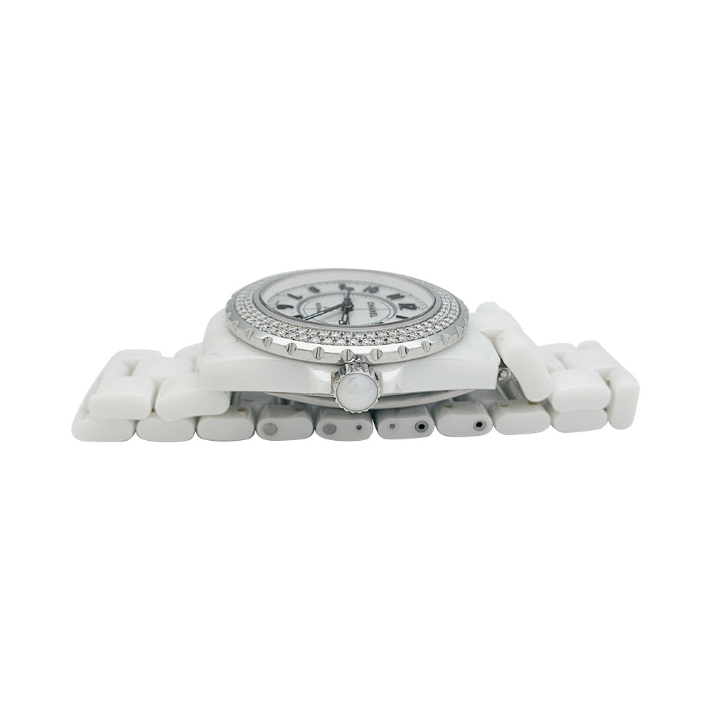 Chanel "J12" watch, white ceramic, diamonds.