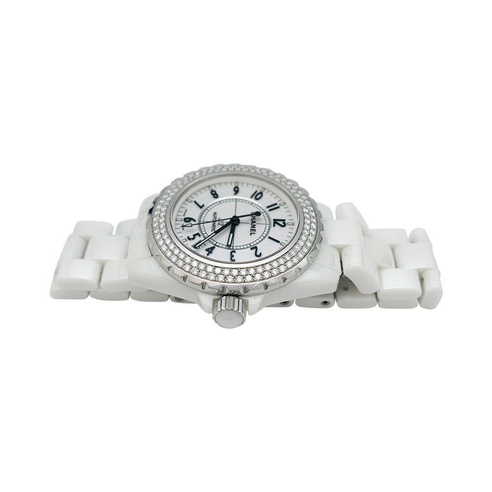 Chanel "J12" watch, white ceramic, diamonds.