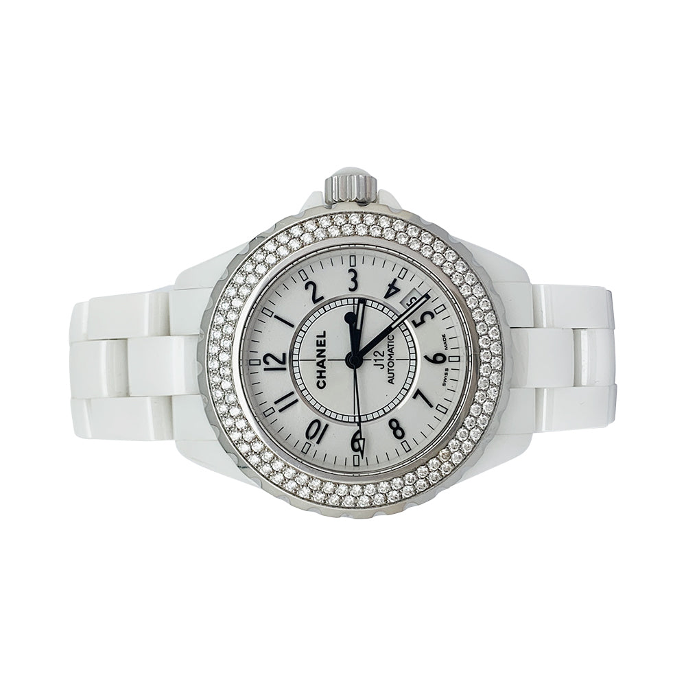 Chanel "J12" watch, white ceramic, diamonds.